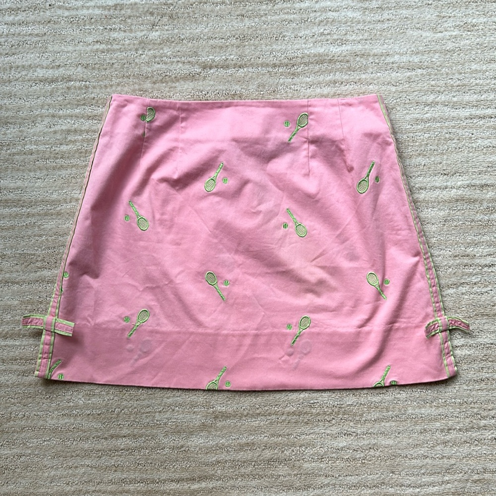Lilly Pulitzer Kimlyn Tennis Racquet Embroidered Pink Skirt Size 4